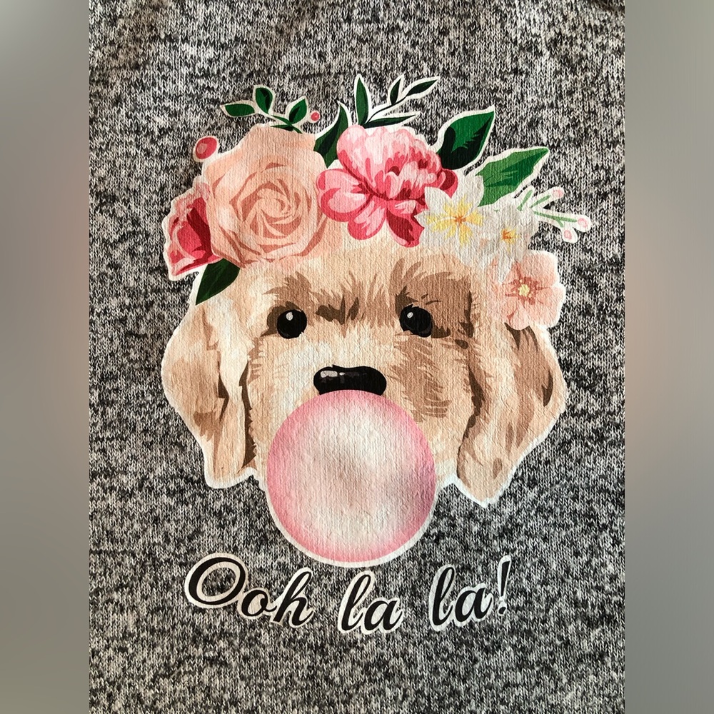 Girls Flowers Puppy Dog Bubble Gum Upcycled Swing Top Grey 2T